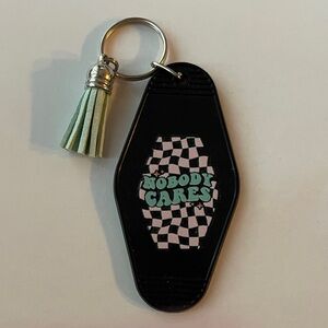 Black Keychain with Checkered Design